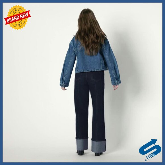 Oversized Cropped Denim Jacket Heavyweight Rigid Fit Women's - Picture 8 of 8